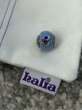 NEW “Welcome Home” Pale Blue Glass Bead Charm - Enamel, Sterling Silver